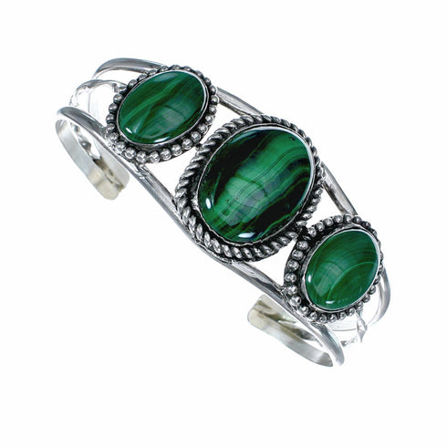 Genuine Malachite Navajo Sterling Silver Cuff Bracelet NX12634
