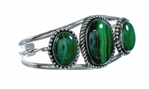 Genuine Malachite Navajo Sterling Silver Cuff Bracelet NX12634