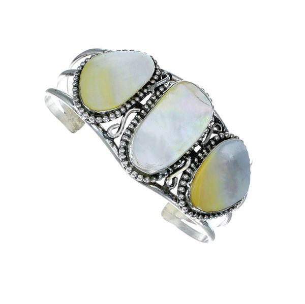 Navajo Indian Sterling Silver Mother Of Pearl Cuff Bracelet NX12624
