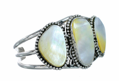 Navajo Indian Sterling Silver Mother Of Pearl Cuff Bracelet NX12624