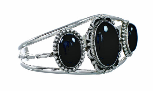Navajo Indian Sterling Silver Onyx Cuff Bracelet NX12615
