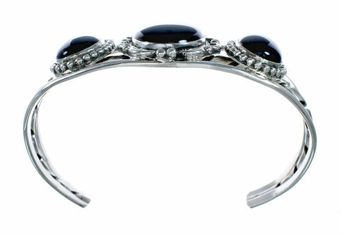 Navajo Indian Sterling Silver Onyx Cuff Bracelet NX12615