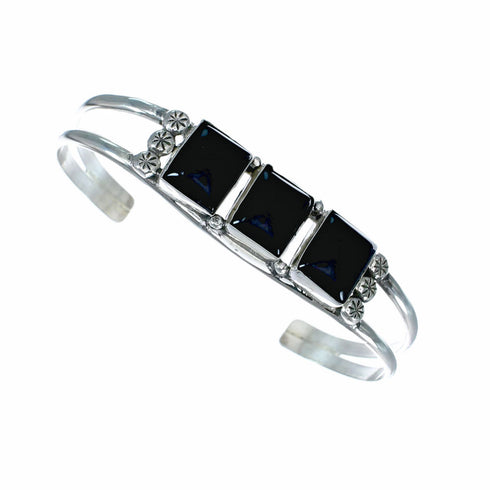 Native American Navajo Indian Sterling Silver Onyx Cuff Bracelet NX12616