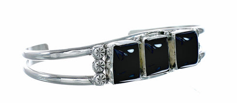 Native American Navajo Indian Sterling Silver Onyx Cuff Bracelet NX12616