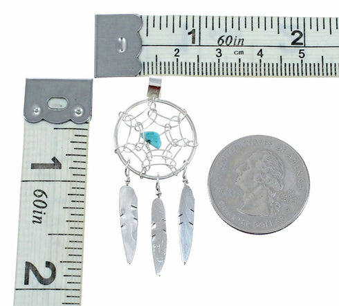 Turquoise Sterling Silver Dream Catcher Feather Navajo Pendant NX12653