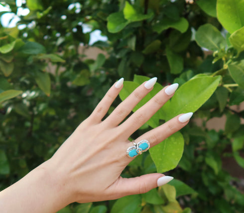 Zuni Turquoise Authentic Sterling Silver Snake Ring Size 6-1/4 NN20819