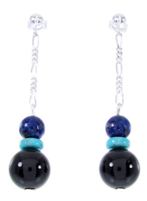 Navajo Sterling Silver Multicolor Bead Post Dangle Earrings AW66828