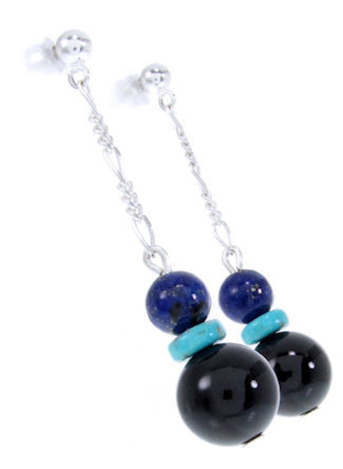 Navajo Sterling Silver Multicolor Bead Post Dangle Earrings AW66828