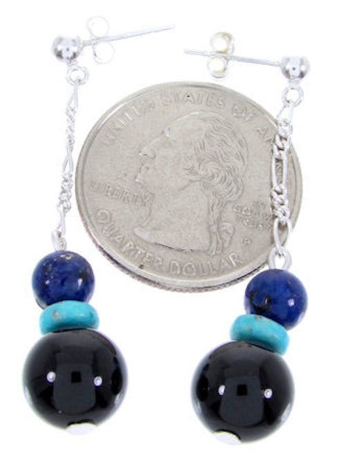 Navajo Sterling Silver Multicolor Bead Post Dangle Earrings AW66828