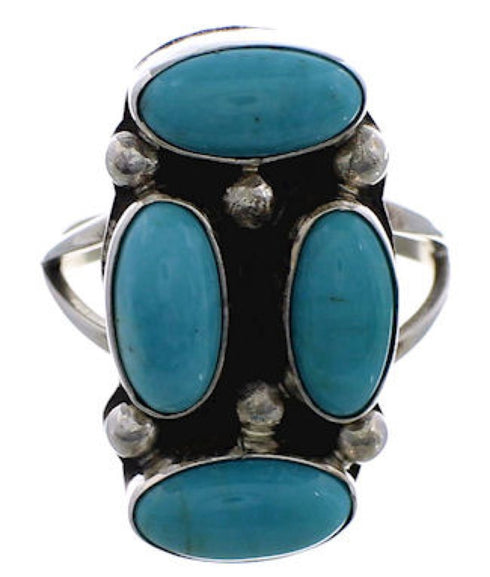 Native American Turquoise And Silver Jewelry Ring Size 7-3/4 EX25085