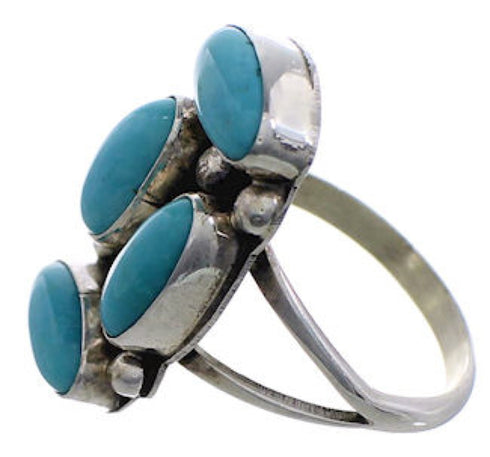 Native American Turquoise And Silver Jewelry Ring Size 7-3/4 EX25085