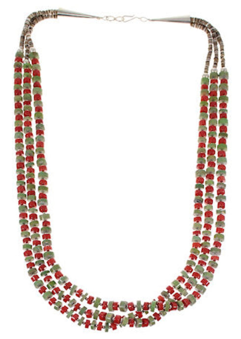 Turquoise And Coral 3-Strand Navajo Indian Bead Necklace EX26577