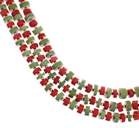 Turquoise And Coral 3-Strand Navajo Indian Bead Necklace EX26577