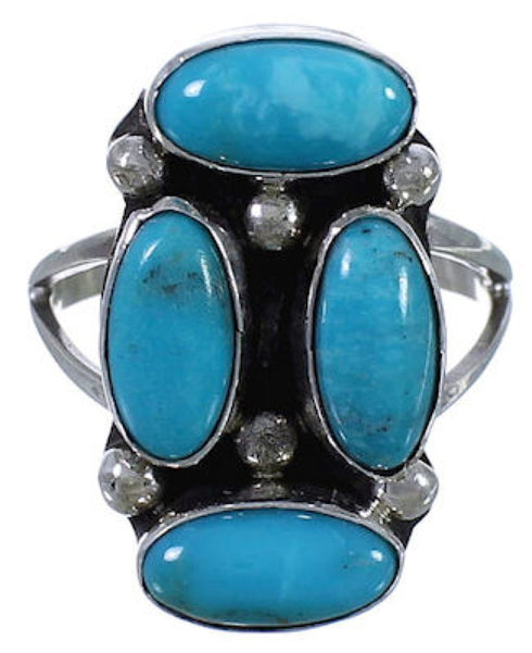 Turquoise Navajo Indian Jewelry Silver Ring Size 7-3/4 EX29833