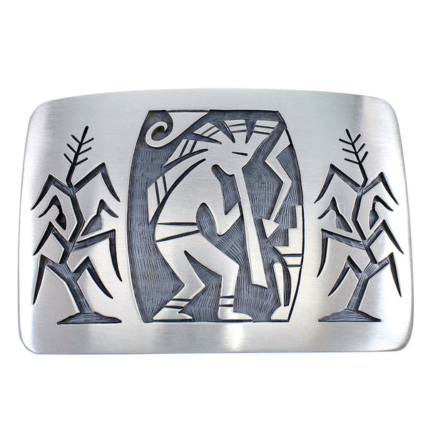 George Phillips Hopi Kokopelli Corn Stalk Silver Belt Buckle EX48136