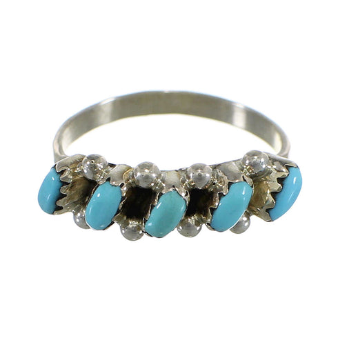 Turquoise Needlepoint Zuni Sterling Silver Ring Size 8-1/4 EX56868