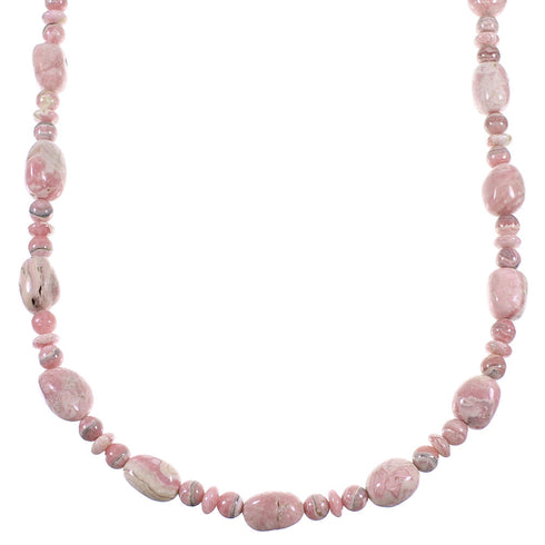 Rhodochrosite And Sterling Silver American Indian Bead Necklace WX59788