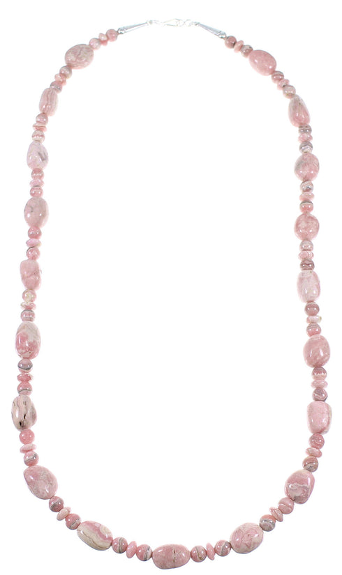 Rhodochrosite And Sterling Silver American Indian Bead Necklace WX59788