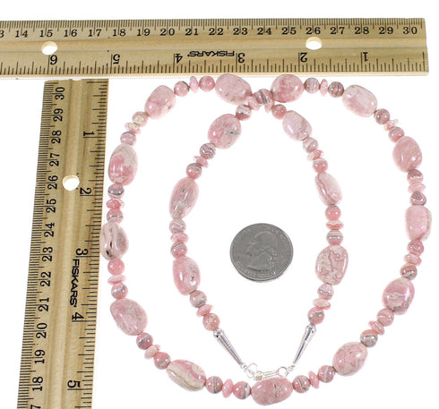 Rhodochrosite And Sterling Silver American Indian Bead Necklace WX59788