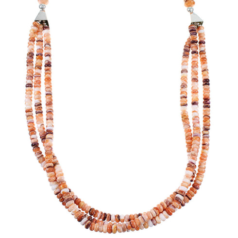 Orange And Purple Oyster Shell Sterling Silver Navajo Indian 3-Strand Bead Necklace WX60090