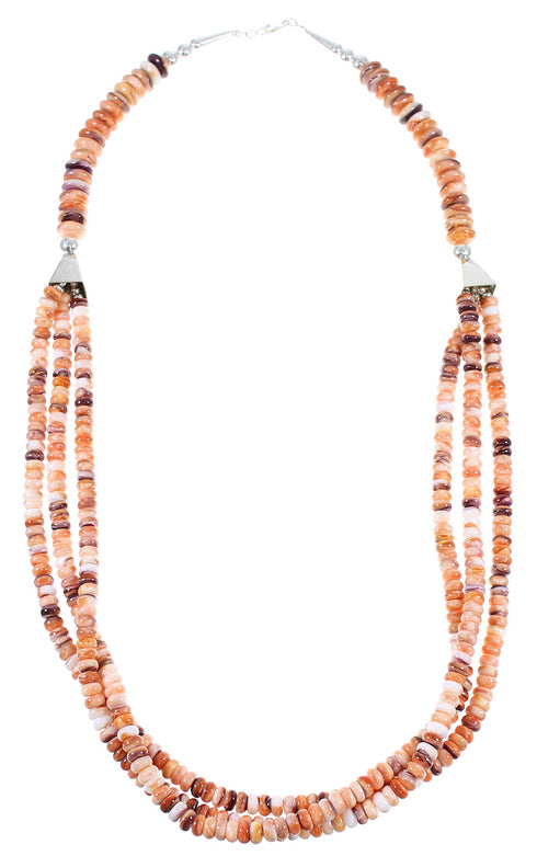 Orange And Purple Oyster Shell Sterling Silver Navajo Indian 3-Strand Bead Necklace WX60090