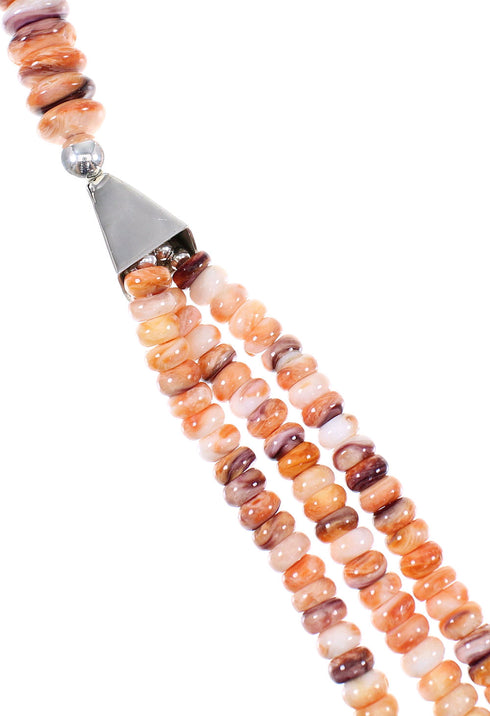 Orange And Purple Oyster Shell Sterling Silver Navajo Indian 3-Strand Bead Necklace WX60090