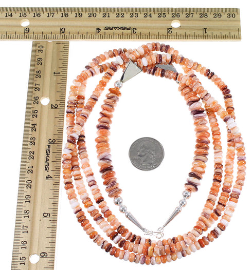 Orange And Purple Oyster Shell Sterling Silver Navajo Indian 3-Strand Bead Necklace WX60090