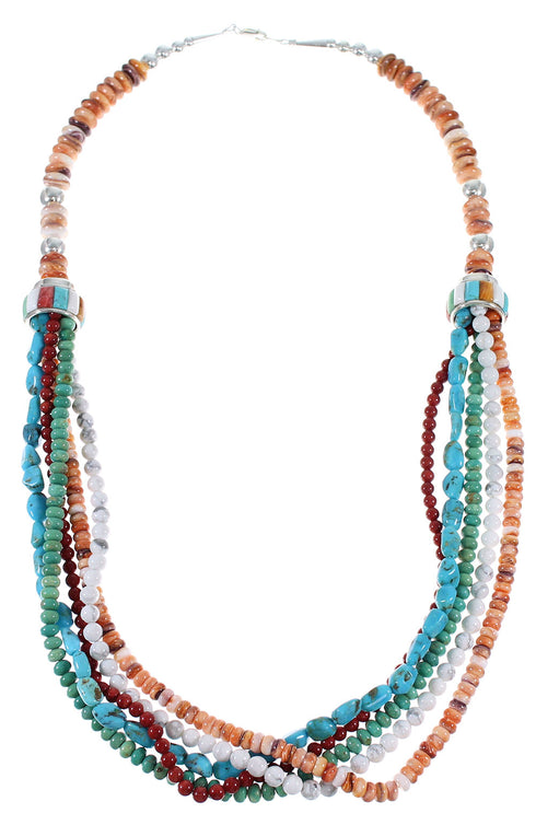 5-Strand Multicolor Bead Silver Native American Necklace EX59306
