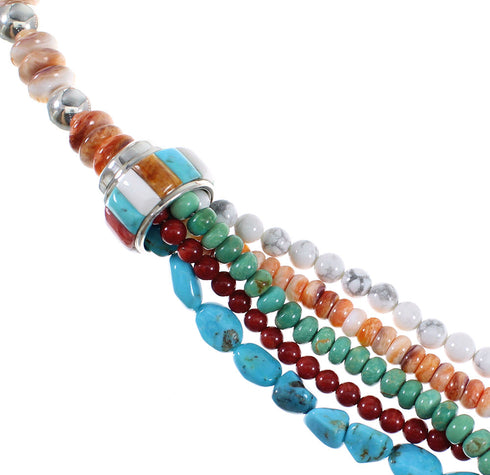 5-Strand Multicolor Bead Silver Native American Necklace EX59306