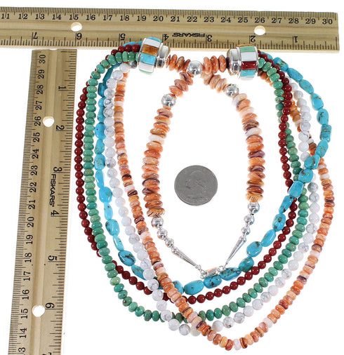 5-Strand Multicolor Bead Silver Native American Necklace EX59306