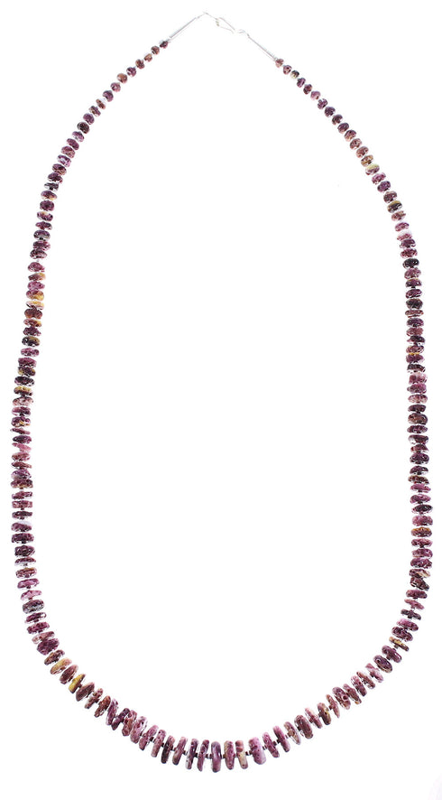 Native American Purple Oyster Shell Authentic Sterling Silver Bead Necklace RX96104