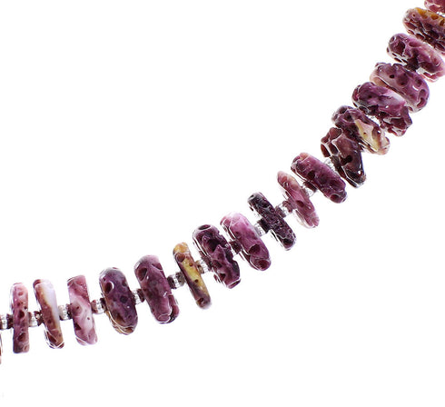 Native American Purple Oyster Shell Authentic Sterling Silver Bead Necklace RX96104