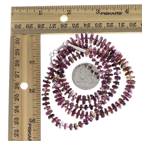Native American Purple Oyster Shell Authentic Sterling Silver Bead Necklace RX96104