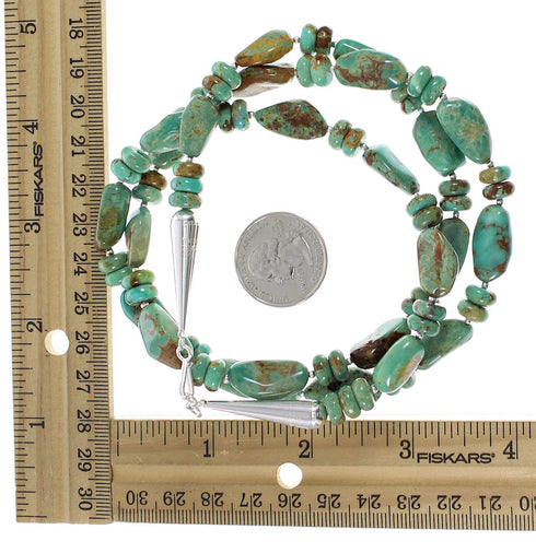 Authentic Sterling Silver Navajo Turquoise Bead Necklace AX96225