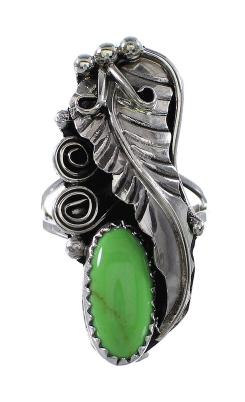 Navajo Sterling Silver Gaspeite Leaf Ring Size 5-1/4 AX96946