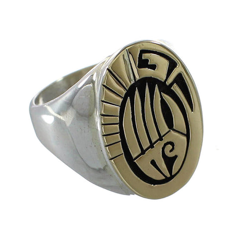 Silver 14 Karat Gold Calvin Peterson Bear Paw Water Wave Navajo Ring Size 9-3/4 RX111246