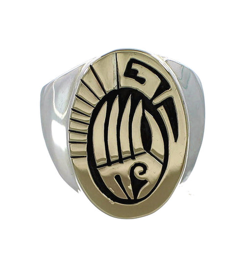 Silver 14 Karat Gold Calvin Peterson Bear Paw Water Wave Navajo Ring Size 9-3/4 RX111246