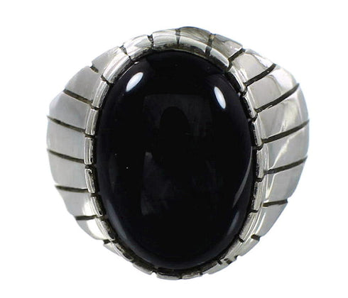 American Indian Onyx And Sterling Silver Ray Jack Ring Size 11-1/2 RX97680
