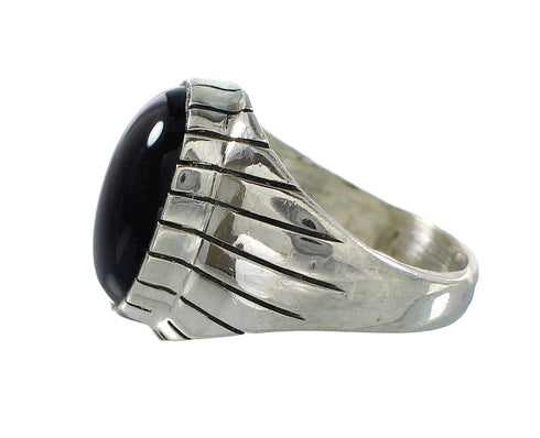 American Indian Onyx And Sterling Silver Ray Jack Ring Size 11-1/2 RX97680