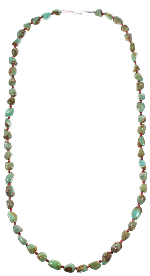 Sterling Silver Turquoise And Coral Native American Jewelry Bead Necklace AX98274