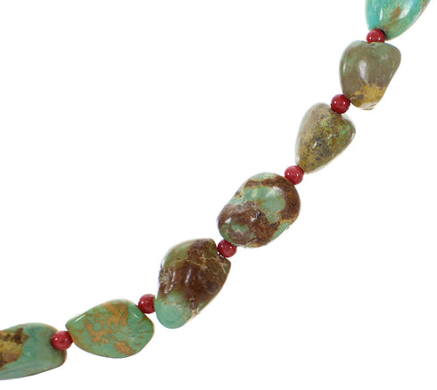 Sterling Silver Turquoise And Coral Native American Jewelry Bead Necklace AX98274