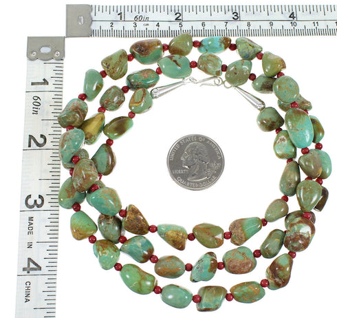 Sterling Silver Turquoise And Coral Native American Jewelry Bead Necklace AX98274