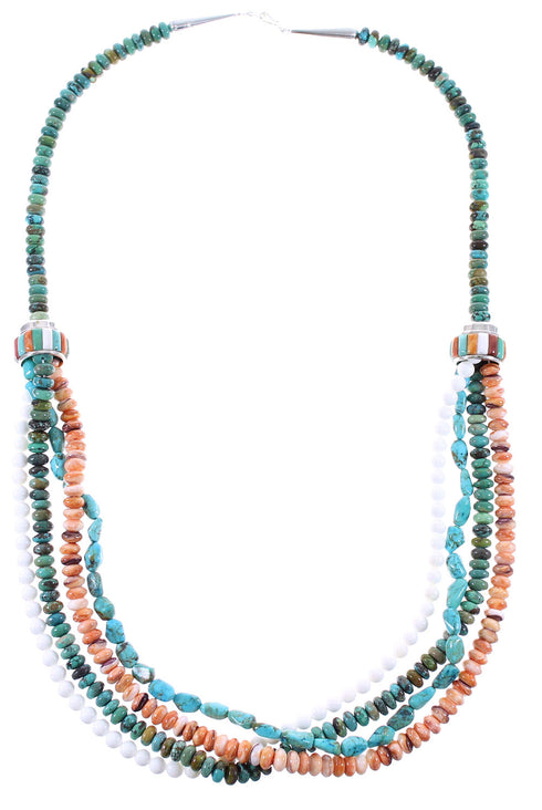 4-Strand Multicolor Sterling Silver Native American Bead Necklace AX99068