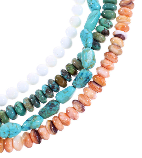 4-Strand Multicolor Sterling Silver Native American Bead Necklace AX99068