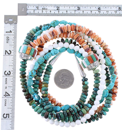 4-Strand Multicolor Sterling Silver Native American Bead Necklace AX99068