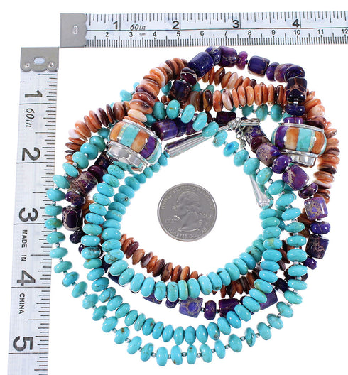 3-Strand Multicolor Genuine Sterling Silver Native American Bead Necklace AX99071