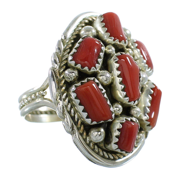 Genuine Sterling Silver Coral Navajo Ring Size 8 RX116785