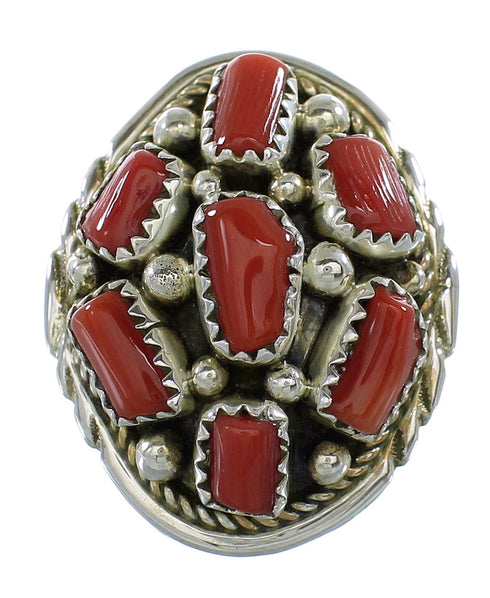 Genuine Sterling Silver Coral Navajo Ring Size 8 RX116785