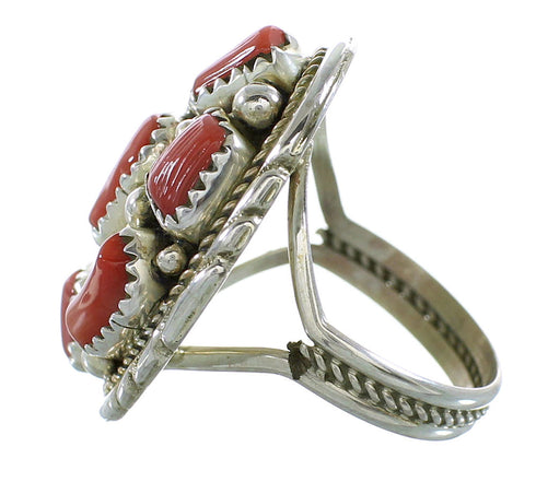 Genuine Sterling Silver Coral Navajo Ring Size 8 RX116785