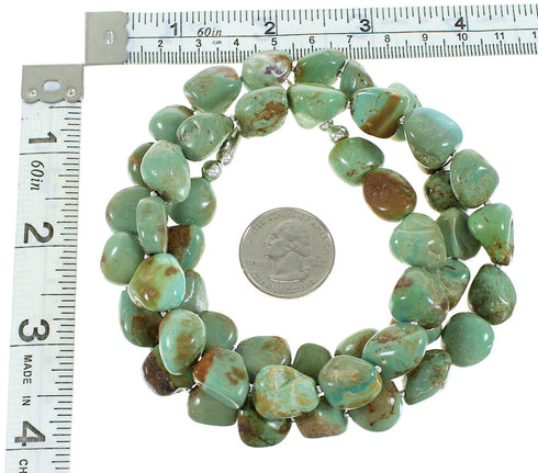Kingman Turquoise Sterling Silver Navajo Bead Necklace AX99824